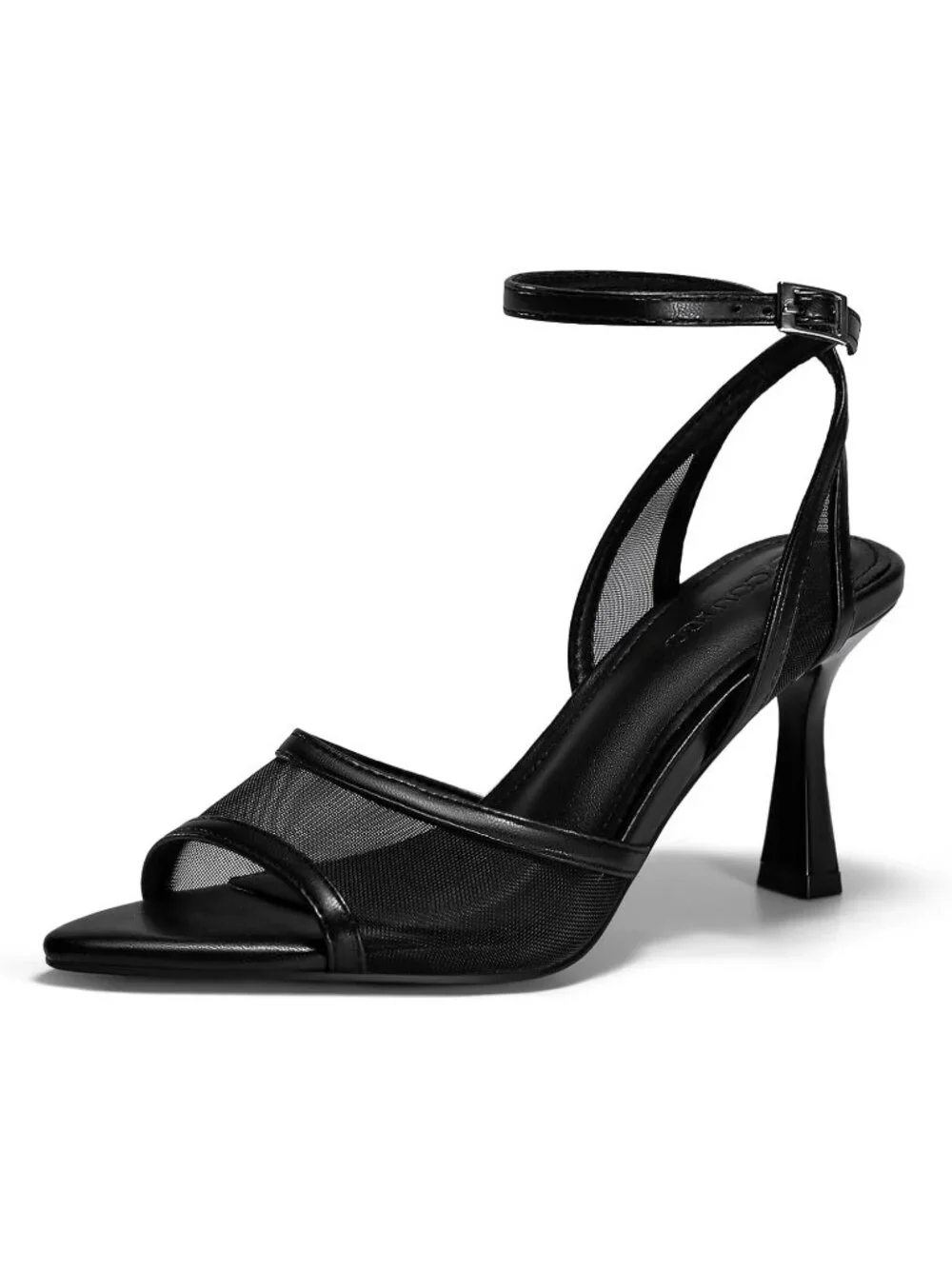 Women's Mesh Black Summer Pointed Open Toe Ankle Buckle Strap Heeled Sandals